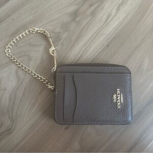 Coach Dark Brown Leather Card Holder with Gold Chain